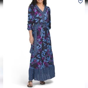 NWT Celina Moon Be One Be You Floral Long Sleeve Tier Maxi Dress Size Medium